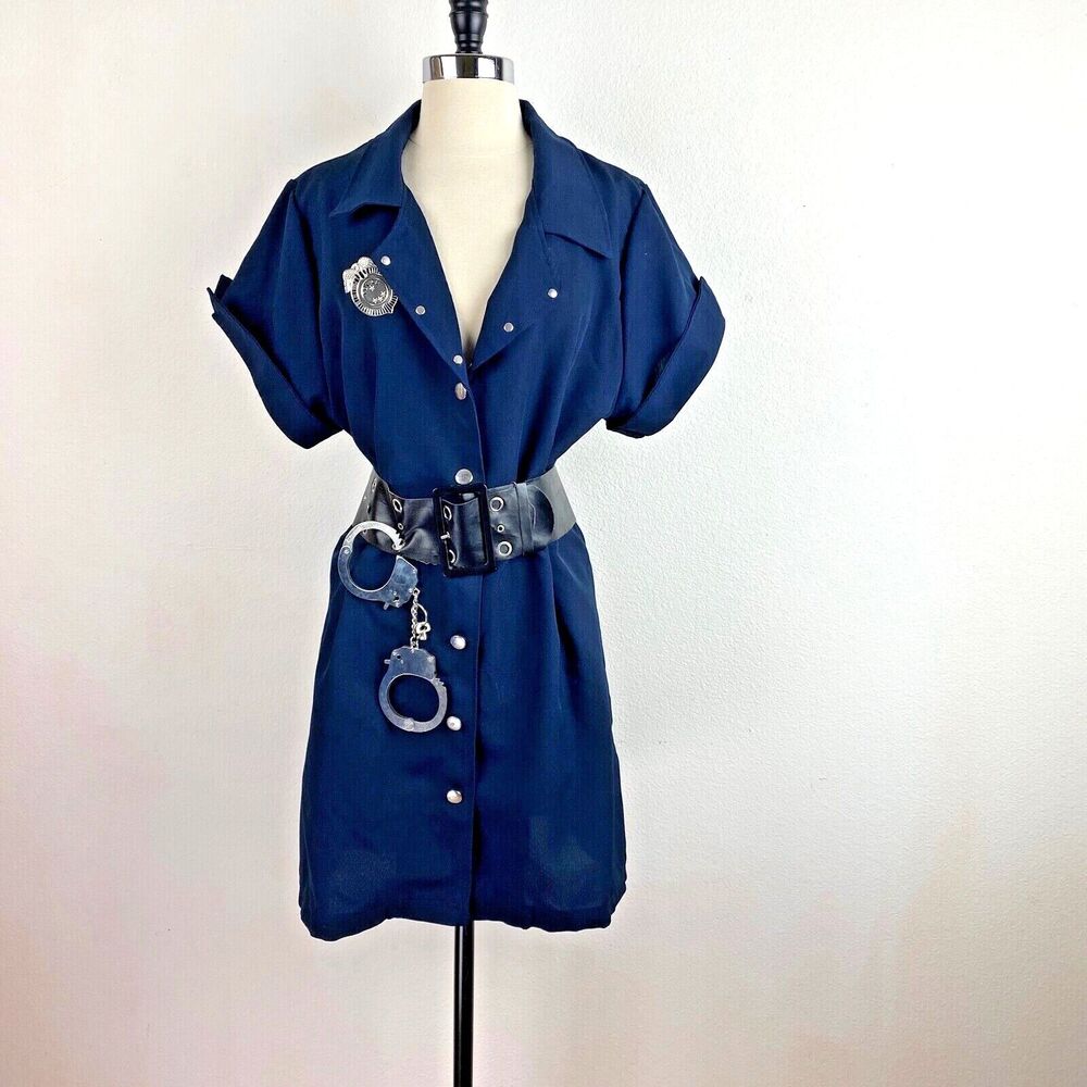 Spirit Halloween Female Police Dress Uniform Costume Fantasy Dark Blue Hand-Cuff